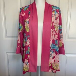 Multiples NWT Pink Floral Mesh Open Cardigan Women's Size Petite Large